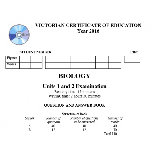 VCE Biology Exam Units 1 And 2